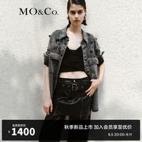 MO&Co.2024秋新品手工钉珠棉质中性牛仔夹克外套MBD3JKT002摩安珂 牛仔黑色