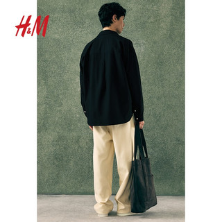 H&M2024秋季男装时尚休闲百搭宽松版型牛津纺衬衫1235550 黑色 165/84 XS