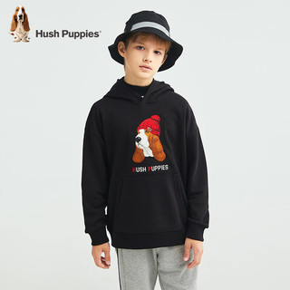 暇步士（Hush Puppies）【青少款】童装男女大童2024秋季柔软舒适时尚休闲百搭卫衣 钻石黑 170cm