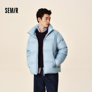 森马（Semir）羽绒服男2024冬季加厚短款外套三防发热面包服上衣潮 灰蓝(白鸭绒)80247 180/96A/XL