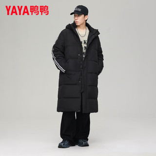 鸭鸭羽绒服鸭鸭（YAYA）羽绒服男长款过膝2024年冬季时尚休闲百搭连帽防风保暖外套JS 黑色 175