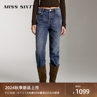 MISS SIXTY2024秋季含羊绒牛仔裤女纽扣复古深蓝磨破直筒裤 深蓝 24