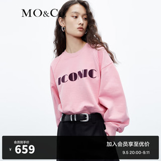 MO&Co.2024秋个性标语印花插肩袖短款宽松美式卫衣MBC3SWS001 冰粉色 XL/175