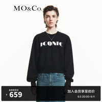 MO&Co.2024秋个性标语印花插肩袖短款宽松美式卫衣MBC3SWS001 黑色  S/160