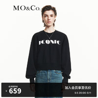 MO&Co.2024秋个性标语印花插肩袖短款宽松美式卫衣MBC3SWS001 黑色  M/165