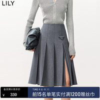 丽丽 LILY2024秋女装优雅格雷系高智感通勤A字半身裙灰色百褶裙女 501灰色 XL