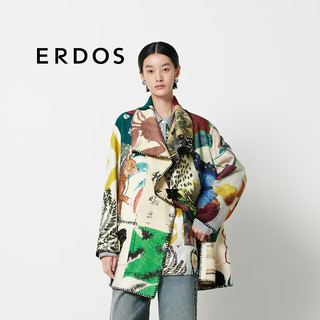 ERDOS 24年秋冬新品大翻领定位印花羊绒外套宽松短款上衣女毛呢大衣 香草白 1