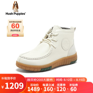 暇步士（Hush Puppies）马丁靴女士加绒高帮系带英伦短靴B6V07DD4 白色（绒里) 38