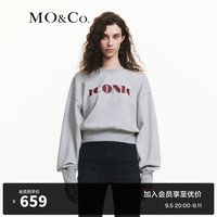 MO&Co.2024秋个性标语印花插肩袖短款宽松美式卫衣MBC3SWS001 中花灰色 L/170
