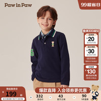 PawinPaw卡通小熊童装2024年秋冬男童长袖翻领长袖T恤 Navy藏青色/59 110cm