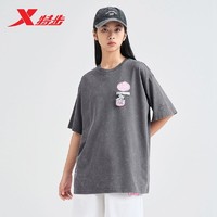 XTEP 特步 短袖T恤女可爱透气圆领减龄运动休闲宽松上衣