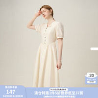 范思蓝恩自然亚麻气质通勤优雅连衣裙子女2024夏季24FS12225 米色 L