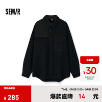 森马（Semir）森柔牛仔|长袖衬衫男2024冬绒感牛仔外套宽松 牛仔水洗黑98201 170/88A/M