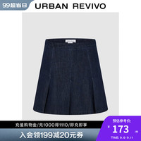 UR2024秋冬女装时髦复古压褶高腰短款牛仔半裙UYY840062 靛蓝 XXS