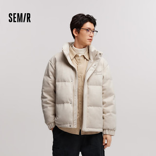 森马（Semir）羽绒服男质感仿麂皮2024冬纯色绣花绒面外套宽松百搭 米白（灰鸭绒）10312 170/88A/M