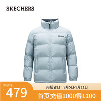 斯凯奇（Skechers）羽绒服男女同款拼色立领保暖防寒L324U103 珍珠蓝/01MZ XL