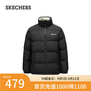 斯凯奇（Skechers）羽绒服男女同款拼色立领保暖防寒L324U103 碳黑/0018 L