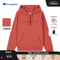 Champion冠军连帽卫衣女2024秋季刺绣logo加绒上衣校园风潮牌 豆沙粉 S