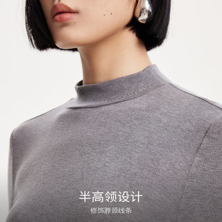 VEROMODAT恤女2024早秋柔软顺滑修身半高领打底衫简约休闲百搭 花岗石灰色加花色 180/96A/XXL