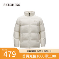 斯凯奇（Skechers）羽绒服男女同款拼色立领保暖防寒L324U103 棉花糖白/0074 L