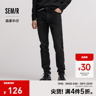 森马（Semir）森柔牛仔|牛仔裤男2024冬季显瘦修身小脚裤抓绒长裤百搭 牛仔黑98302 30