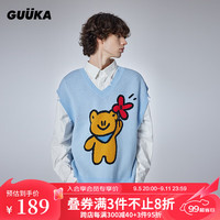 古由卡(GUUKA)xAGAHO联名复古V领针织背心男秋潮 创意拼色破口上衣百搭 浅蓝B5516 M