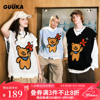 古由卡(GUUKA)xAGAHO联名复古V领针织背心男秋潮 创意拼色破口上衣百搭 黑色B5517 XL