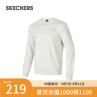 斯凯奇（Skechers）2024年男女款加绒舒适植绒印花圆领P424U032 玉石白/01NJ XS