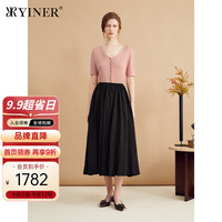 音儿2024年秋季影儿女装人丝人棉混纺裯褶肌理法式复古A字半身裙 深咖 42