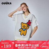 古由卡(GUUKA)xAGAHO联名复古V领针织背心男秋潮 创意拼色破口上衣百搭 米白B5515 XL