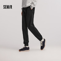 森马（Semir）休闲裤男2024冬季纯色百搭束脚裤子抽绳运动风 黑色90001 180/84A/XL