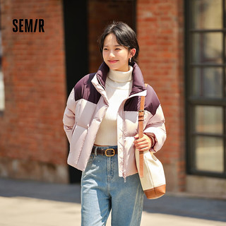 森马（Semir）轻松羽绒|羽绒服女防水宽松简约2024冬立领外套 橡皮粉(白鸭绒)61214 170/92A/XL