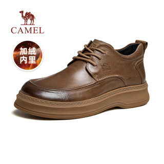 骆驼（CAMEL）男鞋牛皮商务鞋2024冬季加绒保暖宽楦舒适职场通勤皮鞋男 G14W155688 土黄 43