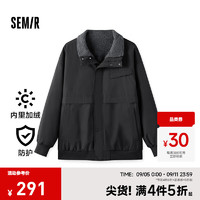 森马（Semir）夹克男防水2024冬季复古工装风加绒外套纯色百搭oversize 黑色90001 特宽松/介意拍小一码 170/88A/M