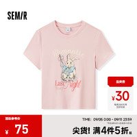 森马（Semir）短袖T恤女短款温柔修身2024夏季兔子衣服甜美 粉红60001 165/88A/L