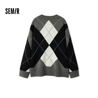 森马（Semir）森柔毛衫|毛衣女菱形格撞色2024冬落肩宽松毛衫 灰黑色调00329 160/84A/M