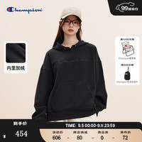 Champion连帽卫衣女2024秋季刺绣logo加绒上衣校园风潮牌 黑色 L