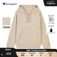 Champion连帽卫衣女2024秋季刺绣logo加绒上衣校园风潮牌 浅卡其色 M