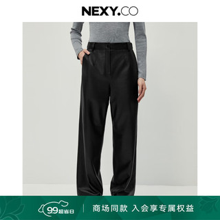 奈蔻NEXY.CO/2024年冬季通勤绵羊皮直筒休闲长裤 黑色 S