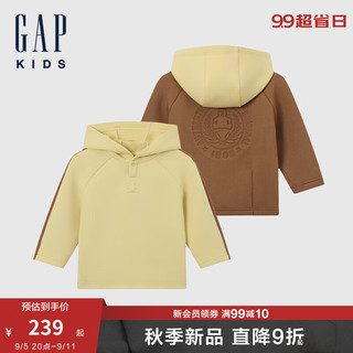 Gap【大小童同款】男童2024秋季压印logo拼接连帽卫衣642624 黄色 100cm(2-3岁)亚洲尺码