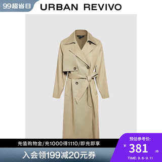 URBAN REVIVO UR2024秋季女装摩登英伦风双排扣收腰系带风衣UWM140030 浅卡其 S