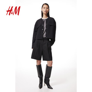 H&M2024秋季女装卫衣开衫1253725 黑色 155/80