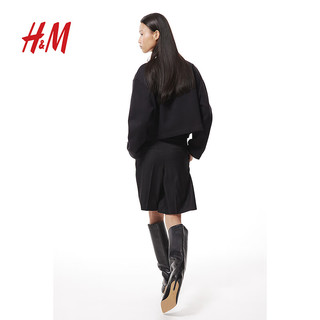 H&M2024秋季女装卫衣开衫1253725 黑色 155/80