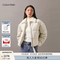 Calvin Klein Jeans24秋季女ck印花织带拉链仿羊羔绒翻领棉服外套J224121 PD7-卡其米 L