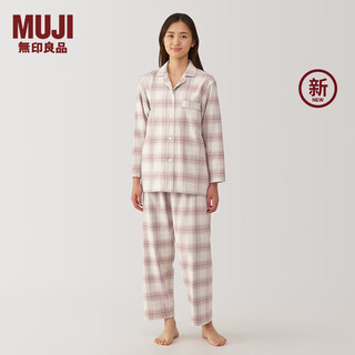 无印良品（MUJI） 女式 无侧缝 法兰绒睡衣 女士家居服女款秋冬纯棉FD1KBC4A 烟熏粉色格纹 M 上装160/84A 下装160/66A