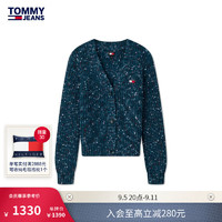 TOMMY JEANS24秋冬女装慵懒风刺绣杂花宽松V领针织开衫DW0DW18672 蓝绿色斑点CWG L