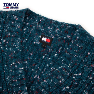 TOMMY JEANS24秋冬女装慵懒风刺绣杂花宽松V领针织开衫DW0DW18672 蓝绿色斑点CWG L