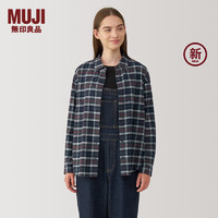 无印良品（MUJI）女式 法兰绒 衬衫领长袖衬衫 女士衬衣外套秋冬款 格子衫女装 深藏青色格纹 M (160/84A)