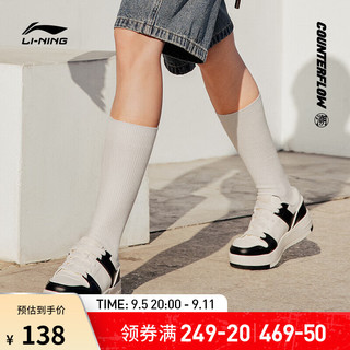 LI-NING 李宁 奶酪丨运动鞋女鞋2024低帮小白鞋经典休闲鞋板鞋AGCU104 黑色/米白色-4 35