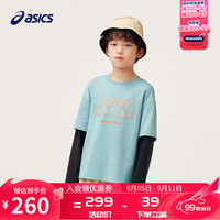 asics【商城同款】亚瑟士童装男童秋季宽松假两件卫衣长袖T恤新 300绿色 170cm